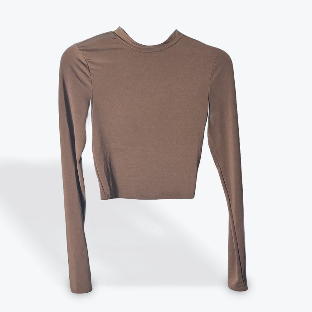Fashion Nova Women's Long Sleeve Brown Crop Top | XS